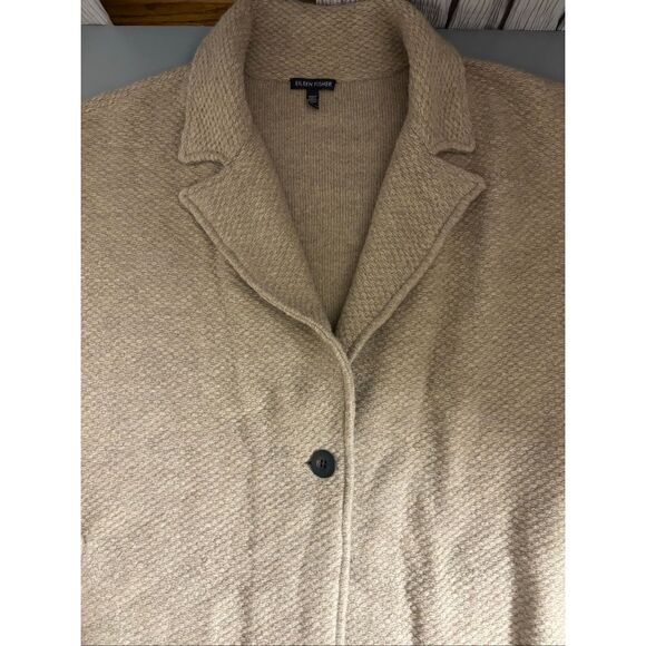 Eileen fisher textured wool knit sweater jacket camel size XL pockets single but - Picture 3 of 10